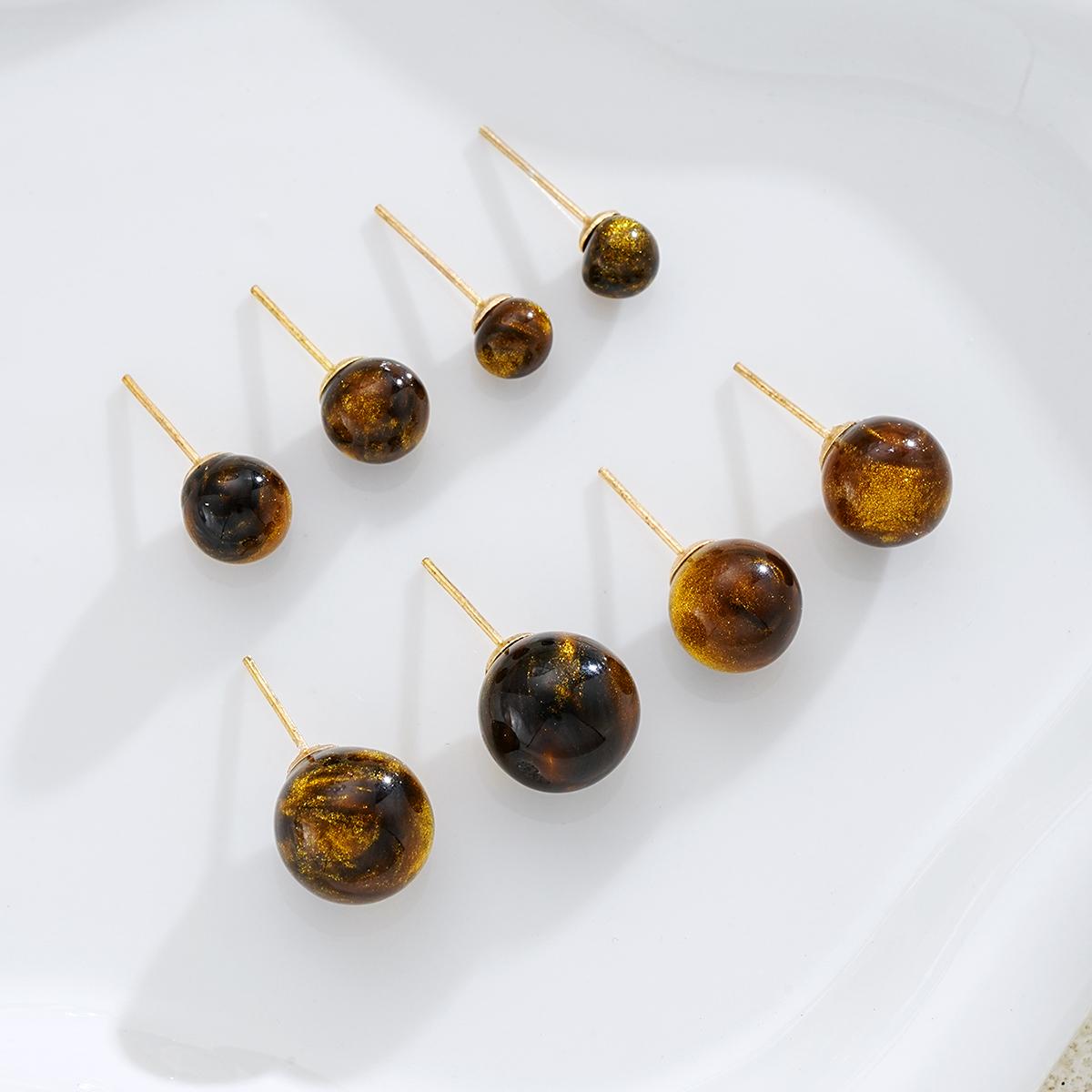 IF ME Набор серег-гвоздиков из 8 шт. в стиле Бохо Винтаж с камнем Тигровый глаз для женщин Минималистичный дизайн Кофейный цвет Геометрические серьги-гвоздики Украшения Y2K Подарок
