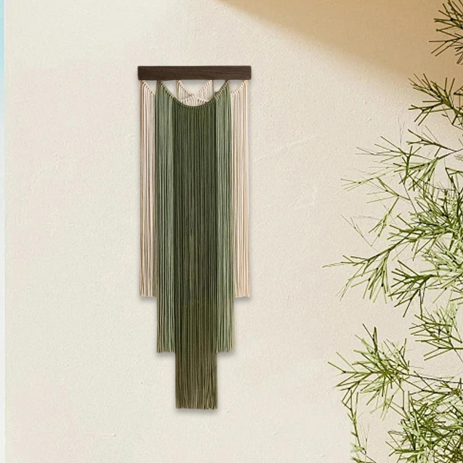 

Boho Wall Hanging Handwoven Made of Wood And Polyester with Fringes Decorated Retro Design Suitable зелёный