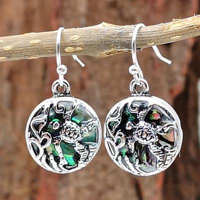 Creative Turtle Faux Abalone Shell Round Pendant Women Hook Earrings Jewelry