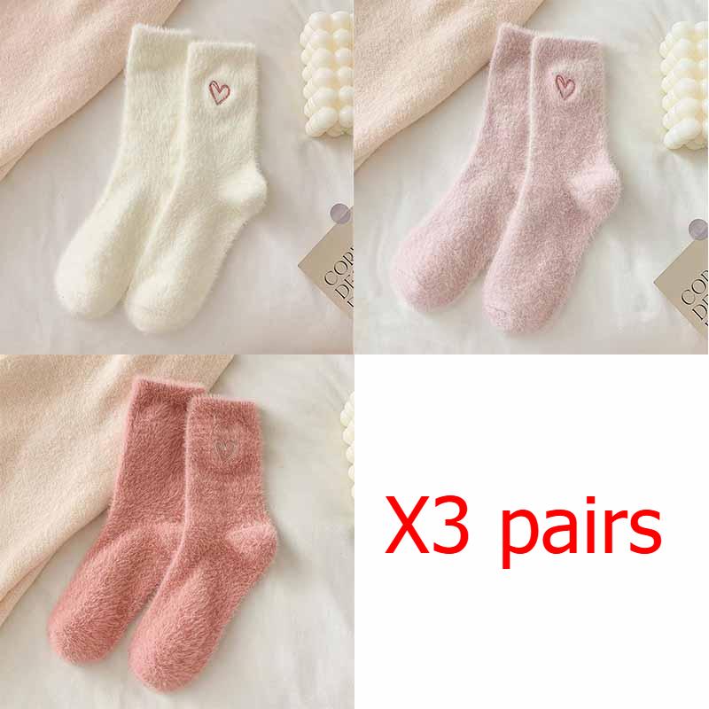 

Женские осенне-зимние утолщенные теплые носки из норкового бархата с ворсом, однотонные вышитые домашние носки-сапожки 3 pairs