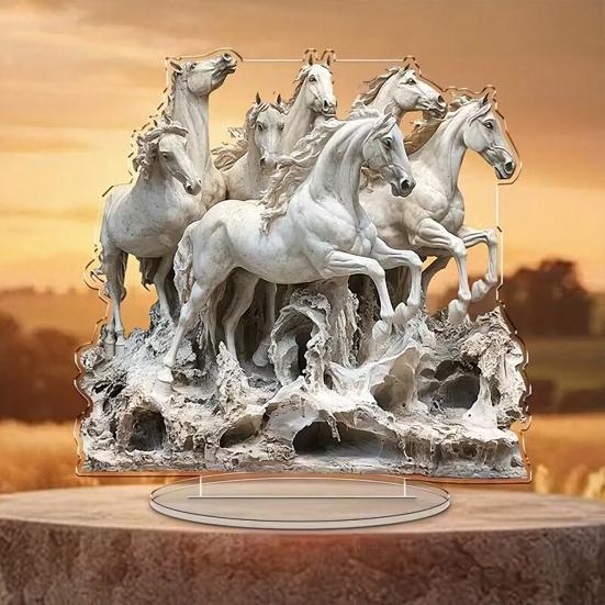 Acrylic Horse Sign Tabletop Decoration 2D Flat Desktop Ornament for Home Office Living Room Shelf Fireplace