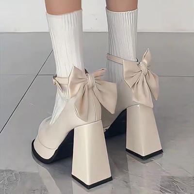 Casual Style Fashion Thick Heel Pearl Chain Small Leather Shoes New Niche Design Mary Jane High Heels Women