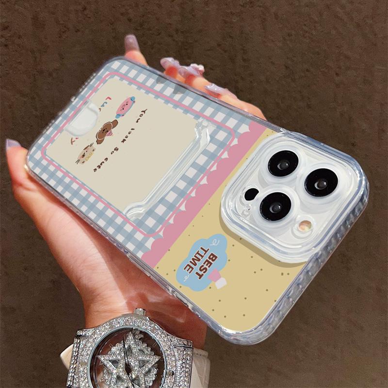 Card Slot Holder Silicone Wallet Pocket Case For Xiaomi Redmi Note 13 14 Reno 12F 13F iPhone 16 17 Samsung S23 S24 S25 Ultra Cover Clear Phone Bumper