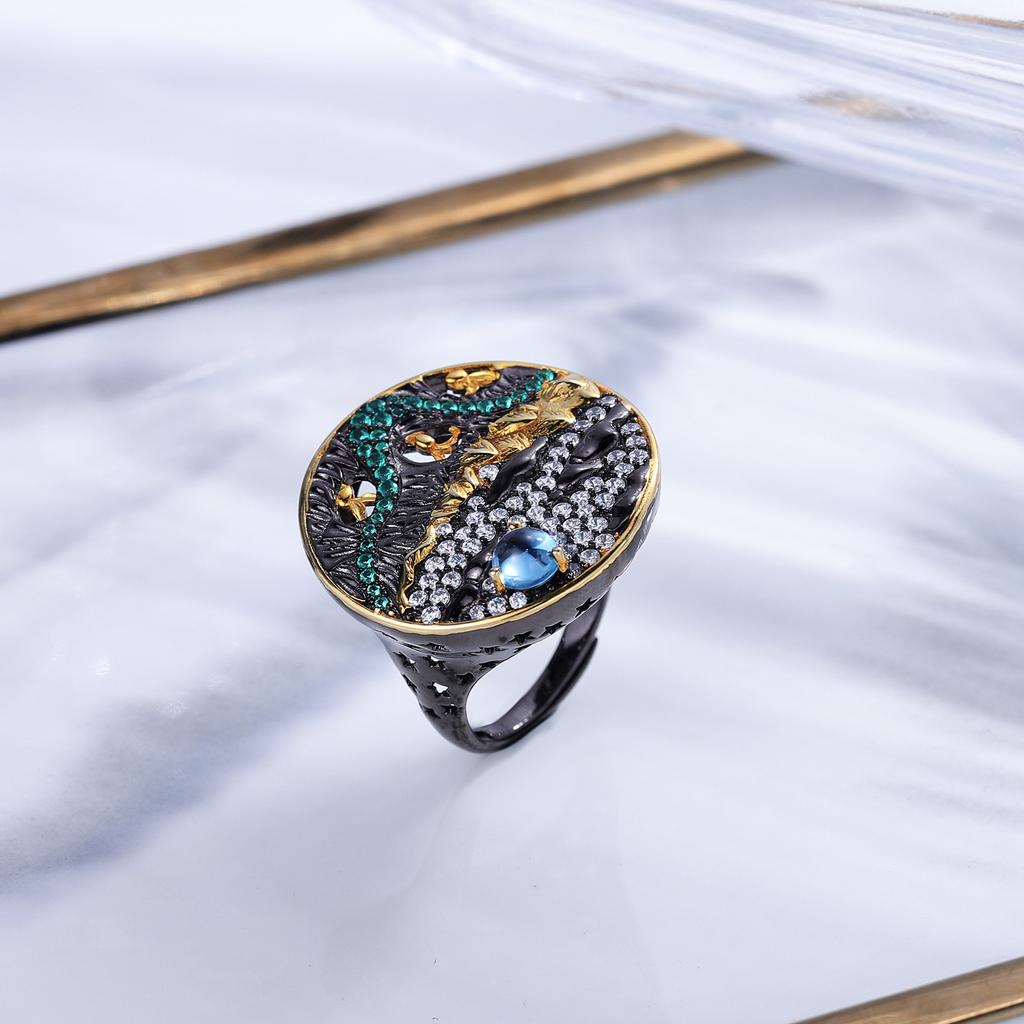 Opálový topaz ruční šperk Dívčí prsten S925 Sterling Silver otevřený prsten Temperament a špičkové příslušenství