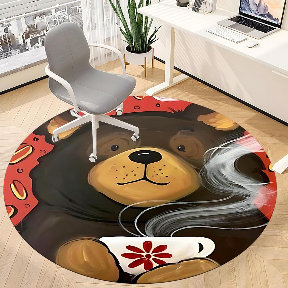 1PCTea Bear Office Round Area Rug, Mat Suitable For Office, Under Office Chairs Bedroom Living Room Home Decor, Room Deco