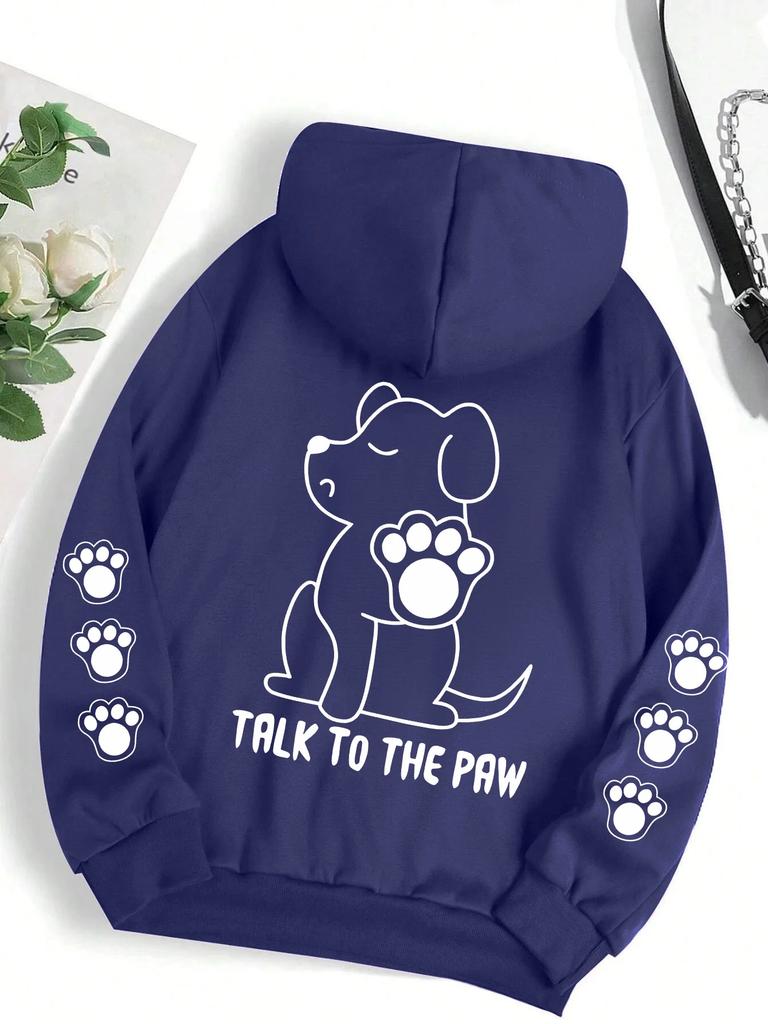 Sprich mit der Pfote Lustiger Hunde-Cartoon-Print Hoodie Damen Herren Warmer Fleece-Hoody Mode Lässig Kapuzenpullover Herbst Locker Rundhals Tops