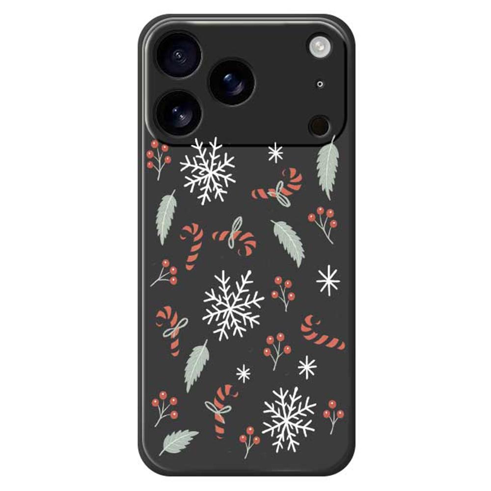 

For iPhone 17 Pro Case Leaves and Canes Pattern Printing Straight Edge TPU Phone Back Cover Black