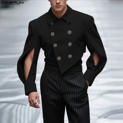 Herren Reverskragen Jacken Cutout Langarm Knöpfe Lässig Unregelmäßig Kurze Mäntel