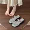 With Fashionable Square Head High Heels Thick Heel Slippers Rhinestone 2025 Summer New Thin Belt Wear Cool Slippers Women