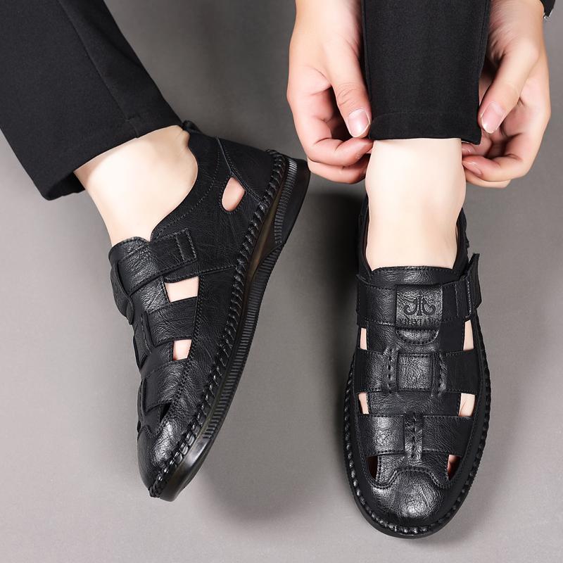 Fashion Casual Leather Sandals New Summer Leisure Shoe Luxury Brand Men's Sandals Classics Outdoor Walking Shoes Comfortable Men Flats