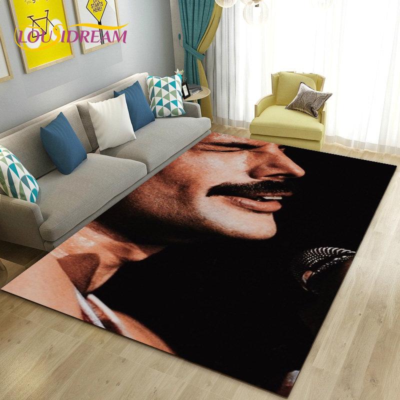 Tappeto Area Grande Freddie Mercury Queen-Rock-Band, Tappeto per Soggiorno Camera da Letto Divano Zerbino Decorazione, Tappetino Antiscivolo per Pavimento 3D