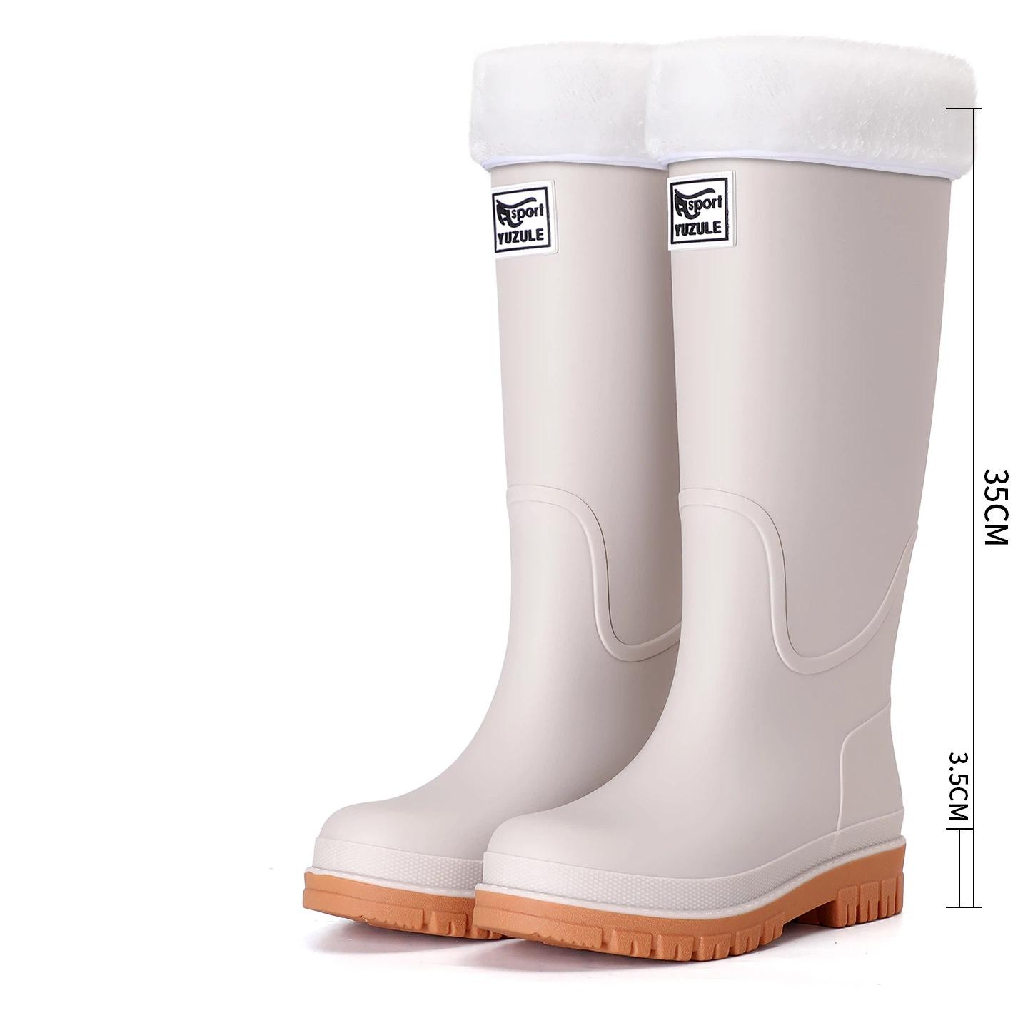 Dames Outdoor Waterdicht Anti-Slip En Katoen Warm Hoge Schacht Regenlaarzen 38 wit