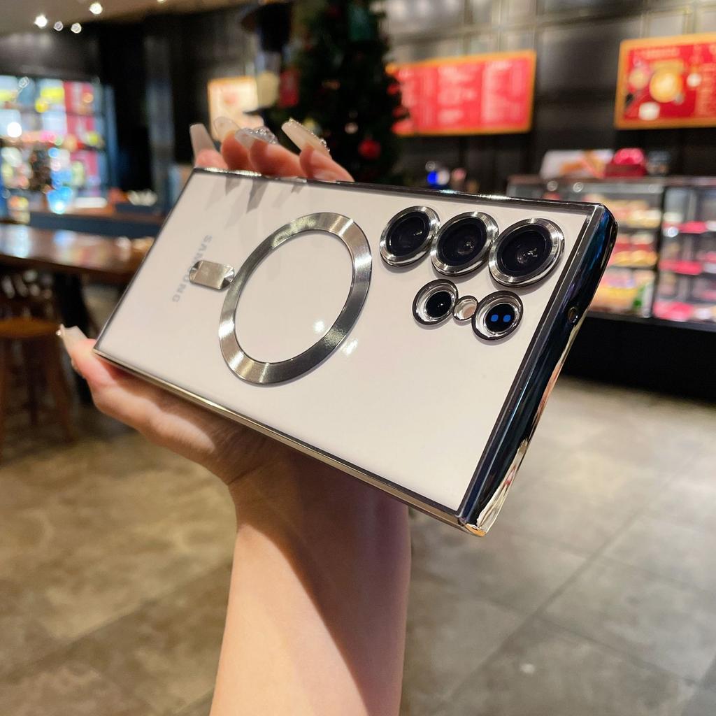 Suitable for Samsung S25 Ultra Electroplated Transparent Mobile Phone Case Magsafes Magnetic Suction S24 with Lens Film A17 Soft Case