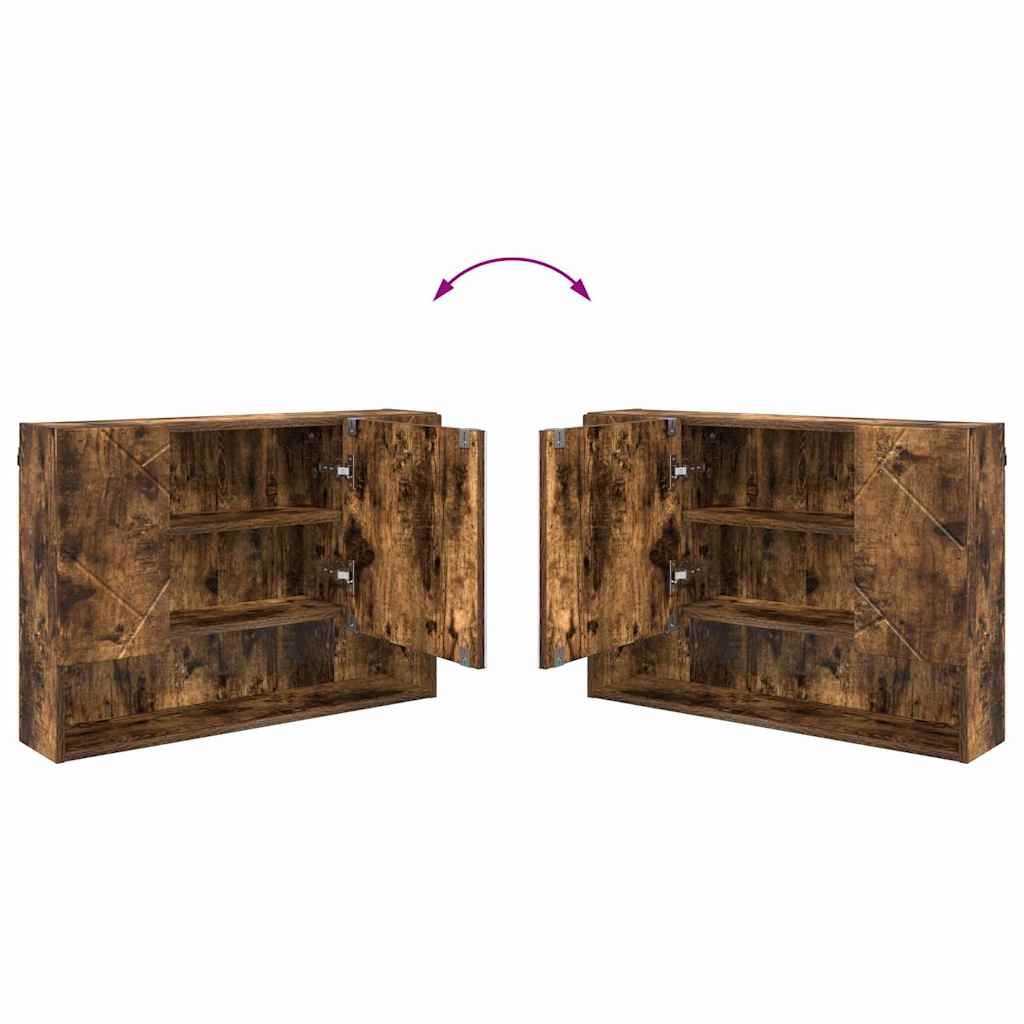 Bathroom Furniture Set 3 Pieces Smoked Oak Plywood and Metal