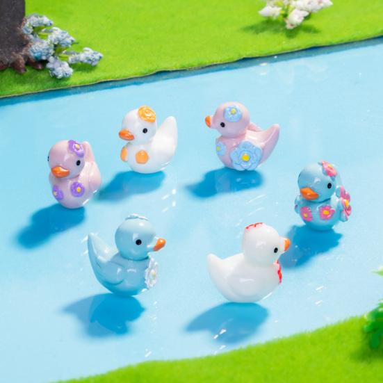 12Pcs Mini Resin Floral Ducks Colorful Miniature Duck Figurines Cute Mini Animal Collectibles for Fairy Garden Decor DIY Crafts Fish Tank Decoration