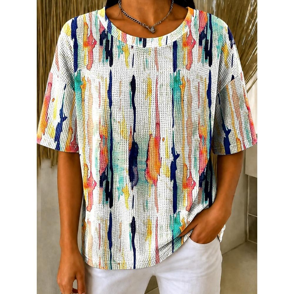 Women's T-shirt Tops Graphic Geometric Striped Stylish Classic Short Sleeve Crew Neck Round Tops Casual Summer Spring