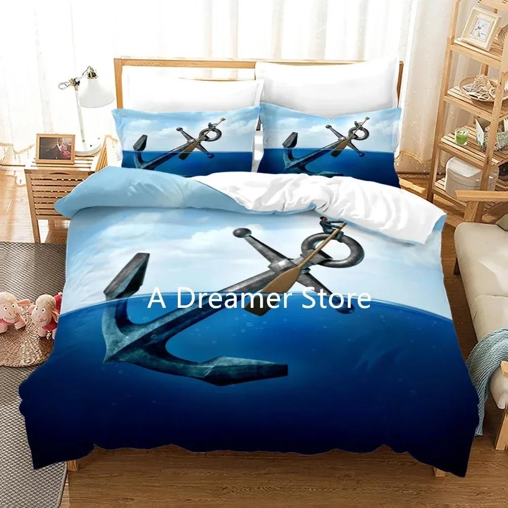 Blue Anchor Quilt Cover Anchor Comfortable Duvet Quilt Cover Pillowcase Bedding Set Children Bedroom Decoration Home Textile