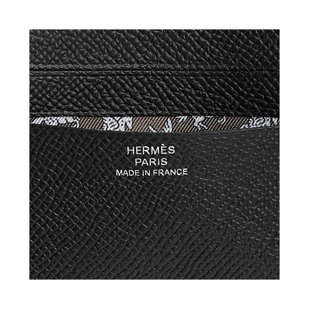 Hermes Citizen Twill Compact Silk Pattern Epsom Calfskin Card Holder Men accessories Black Verona-Green H088019CAAC