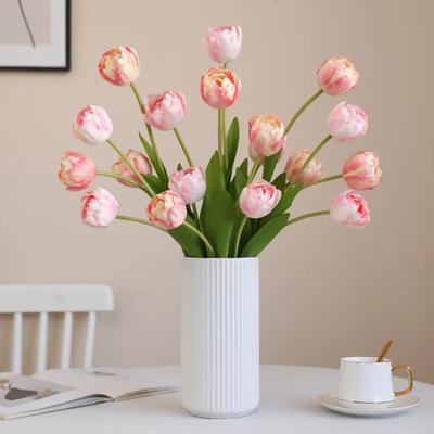 5pcs Artificial 3 Heads Tulips Branches Silk Fake Flowers for Holiday Party Decoration Simulation Tulip Champagne Pink Flower