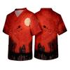 Men's V Neck Halloween Print Scrub Top with Chest Pocket Short Sleeve Medical Work Shirt for Healthcare Professionals and Caregivers