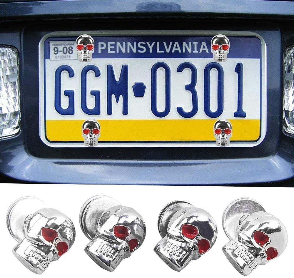 venveal Skull License Plate Bolts, Universal License Plate Fastener Screw Caps for Motorcycle Chopper