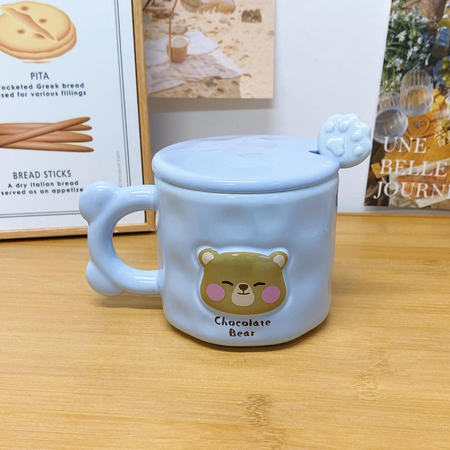 

Милая кружка с мишкой, с крышкой и ложкой, чашка высокой ценности, керамическая парная чашка для воды, чашка для завтрака с кофе для девочек для дома 301-400ml