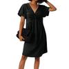Women's Fashion Casual Twisted V-Neck Short Sleeve Solid Color Dresses