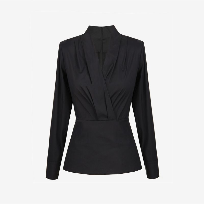 

Blue Rose Plus Size Women s Elastic Cotton Long Sleeves Shirt for Customers Fashion Ruched Design Back Zipper Shirt Black 5XL