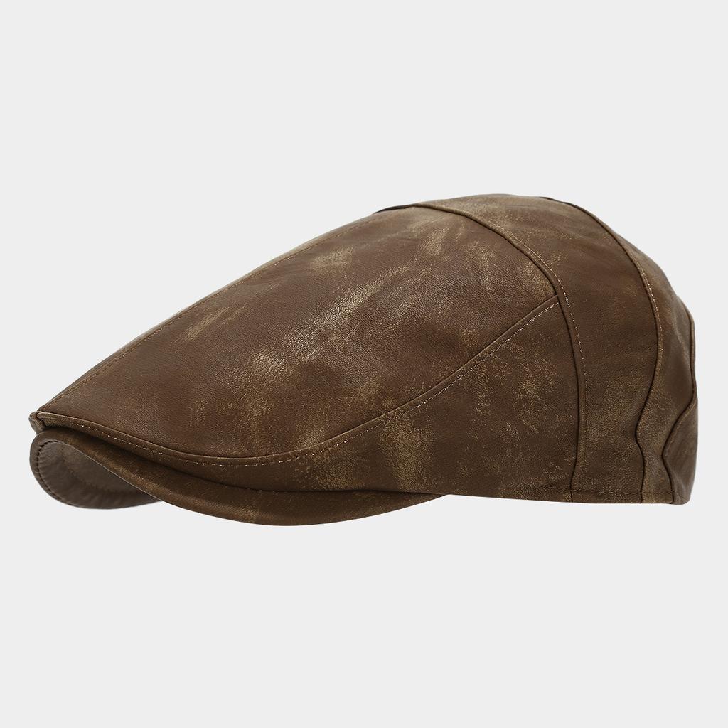 European and American Tie-dye Leather Forward Hat Women's Autumn New Face Small Beret Men's Retro Can Wear Caps Before and After