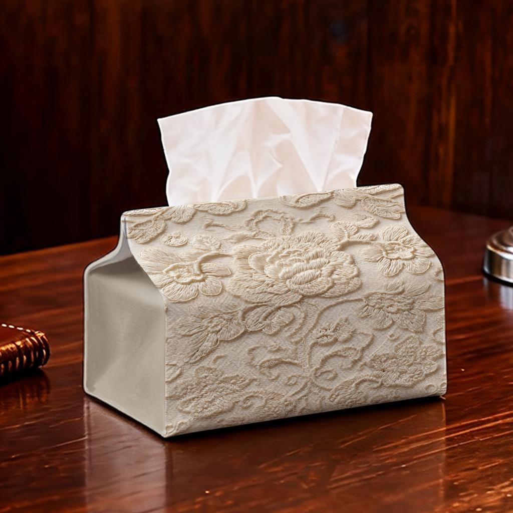 2D Flat, Not Embroidery, 1pc A Beautiful White Flower-Patterned Tissue Box, a Multifunctional Fabric Tissue Box, Perfect for Outdoor Parties, Everyday