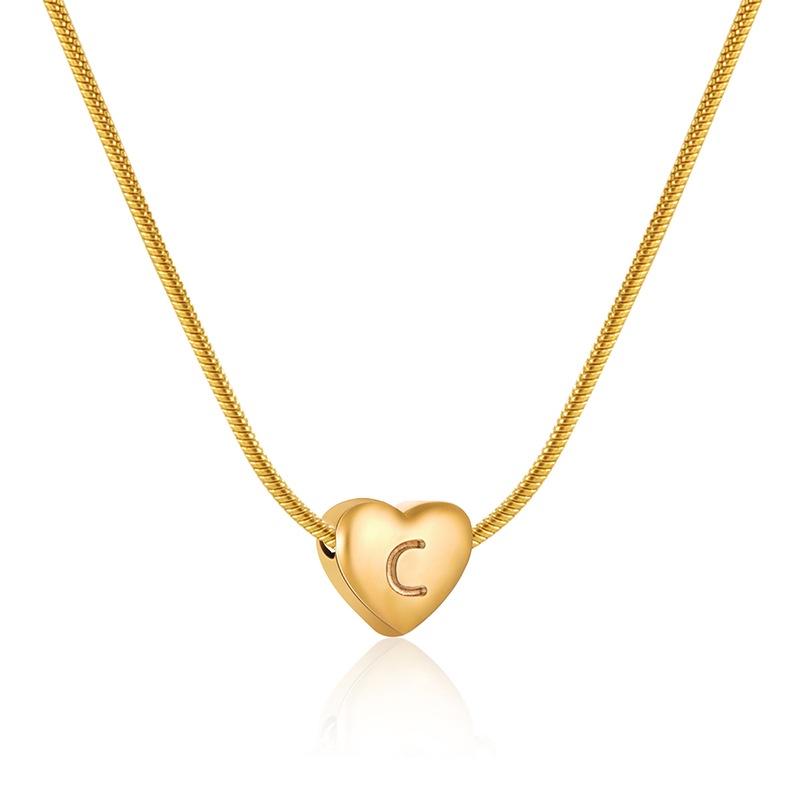 Plated Gold 18k Stainless Steel Heartshaped Alphabet Pendant Necklace For Women Fashionable And Versatile Snake Bone Lett Chain