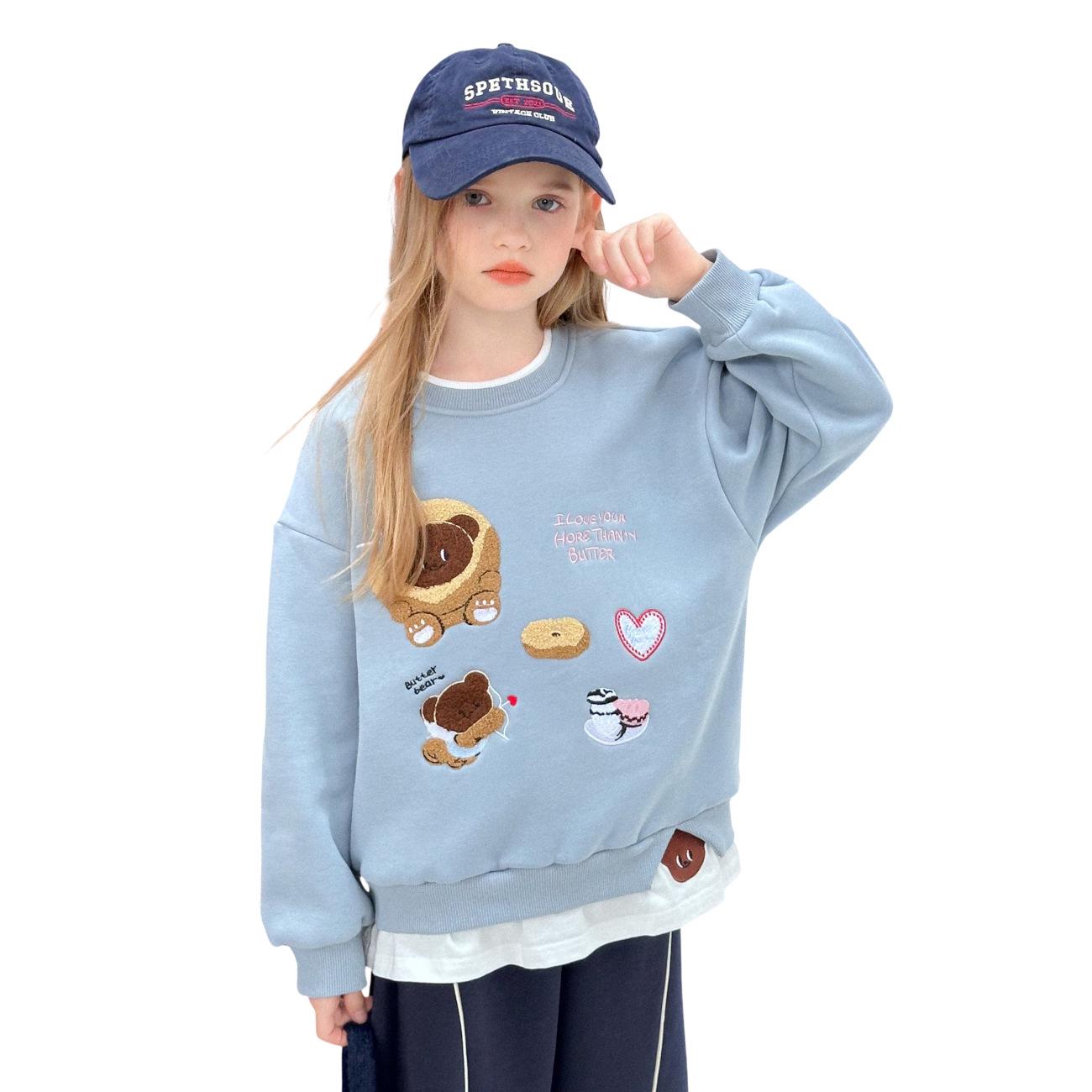 

Yuchen Fleece-Lined Girls Hoodie - 2025 Winter Collection, Round Neck Pullover 100 синій