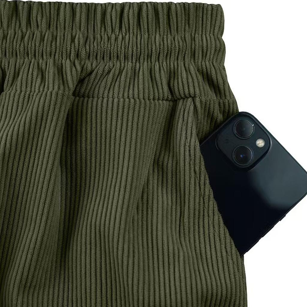 Men's Corduroy Casual Shorts Elastic Waistband Drawstring Outdoor Sports Shorts Lightweight Breathable Fabric Relaxed Fit
