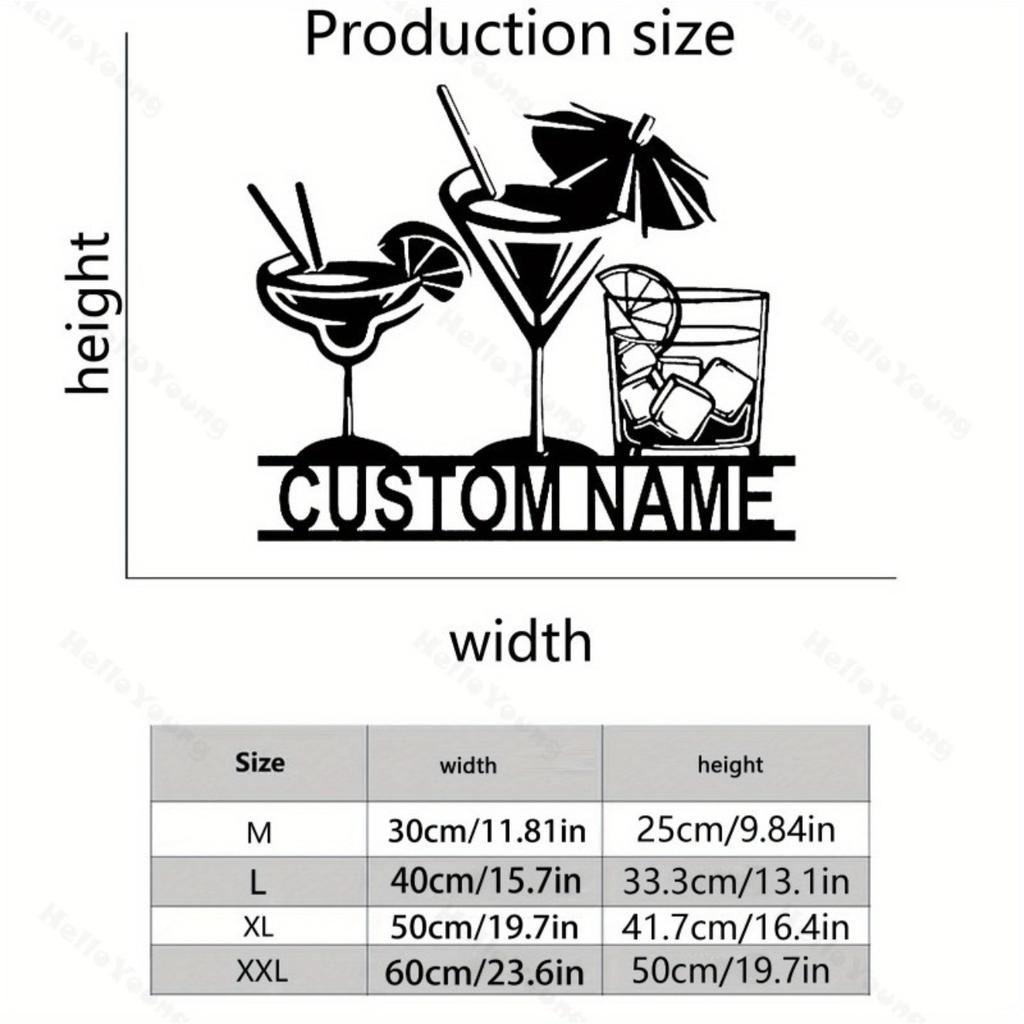 Customizable Cocktail Glasses Metal Wall Art, Personalized Bar Theme Hot Sale for Home Kitchen Dining Decor