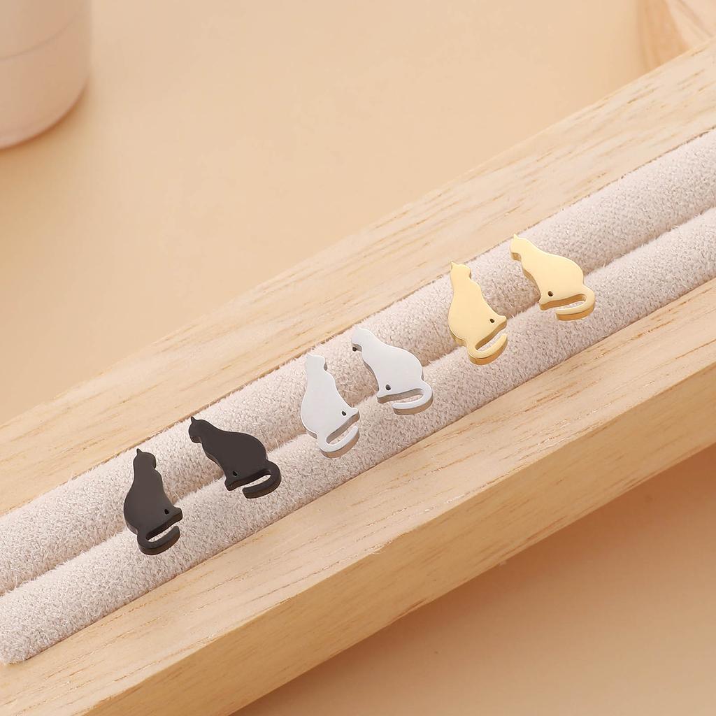 Cute Animal Stud Earrings for Women Girls 3 Pairs Cat Ear Studs Adornment Trendy Ear Hooks Charm Ornament Jewelry Gift