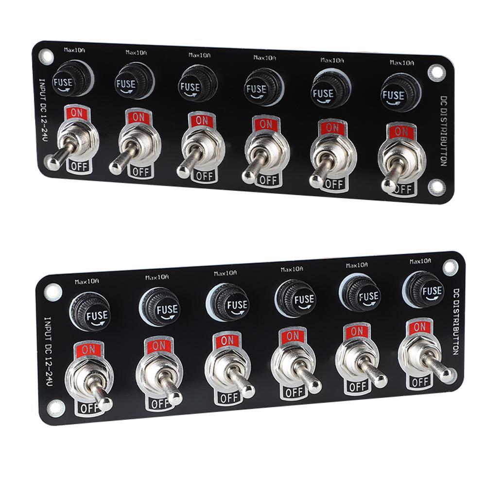 Marine Toggle Switch Panel 6 Gang Boat Electrical Panel Waterproof ON OFF Rocker Switch with 10A Fuses for 12 24V Car
