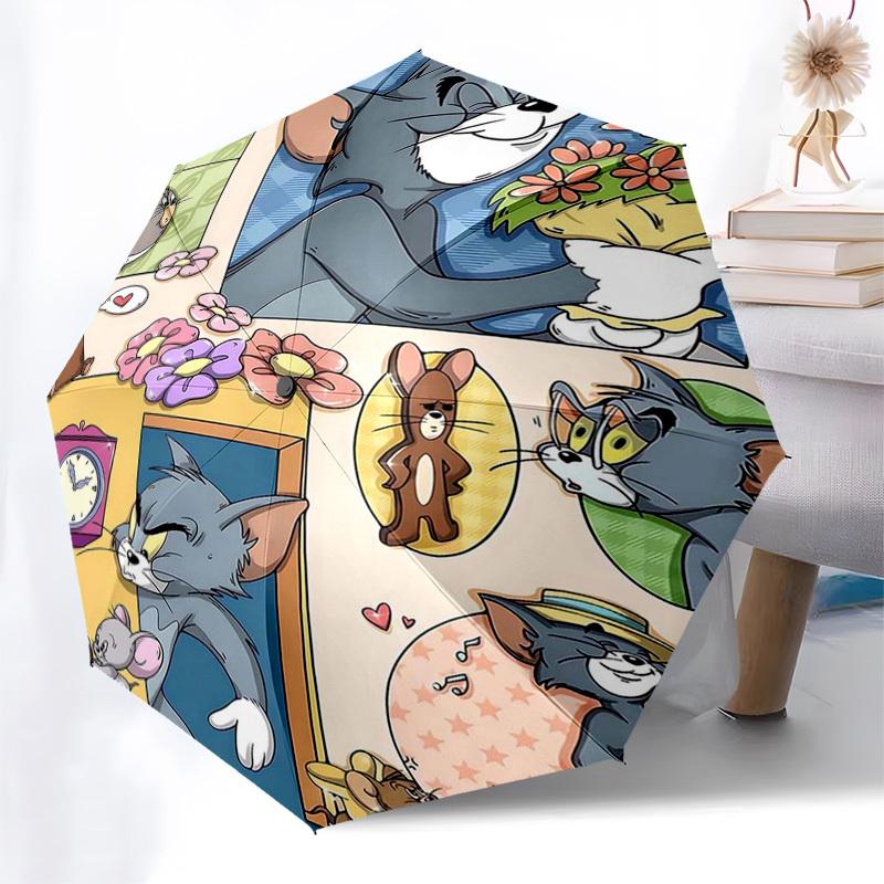 

1pc Tom & Jerry Auto Open Close Umbrella, Portable 3-Fold Design with 8-Bone Iron Frame, Outdoor Umbrella, Ideal Gift for Fans, Travelers, Daily Use,