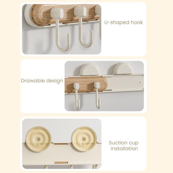 Suction Cup Hook Retractable Design Hanger Strong Load-bearing Simple Installation Bathroom Kitchen Tool Hook Towels Keys Holder