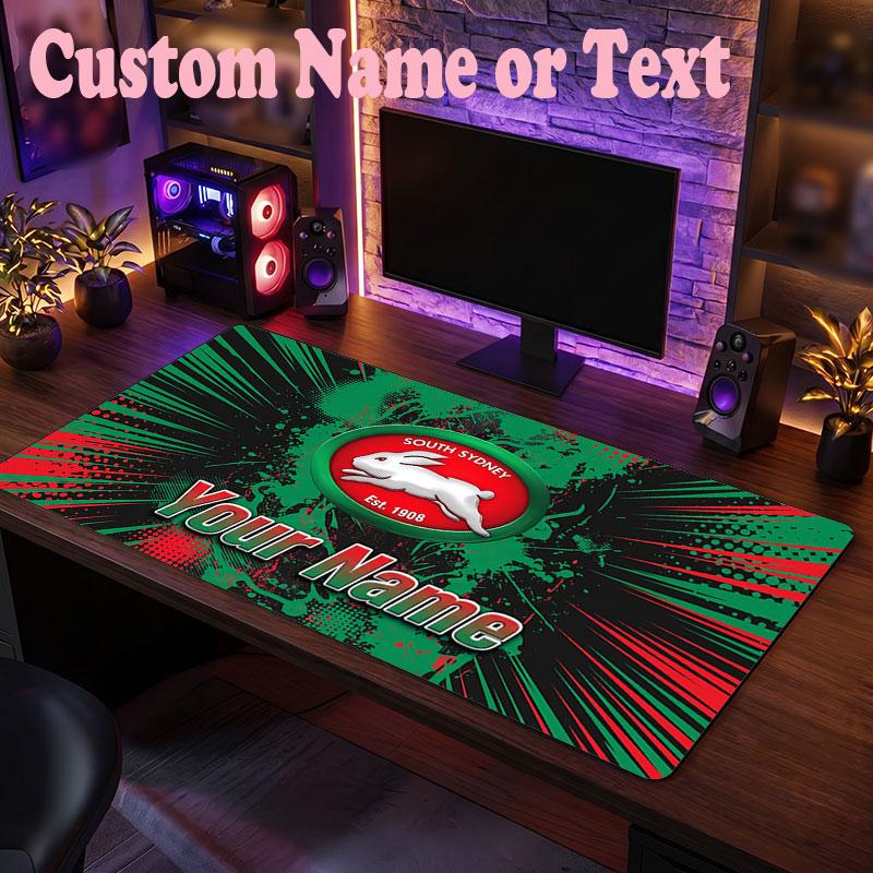 South Sydney Rabbitohs Customized Name Text Mouse Pad, Large Desk Mouse Mat Personalized Home Office Present