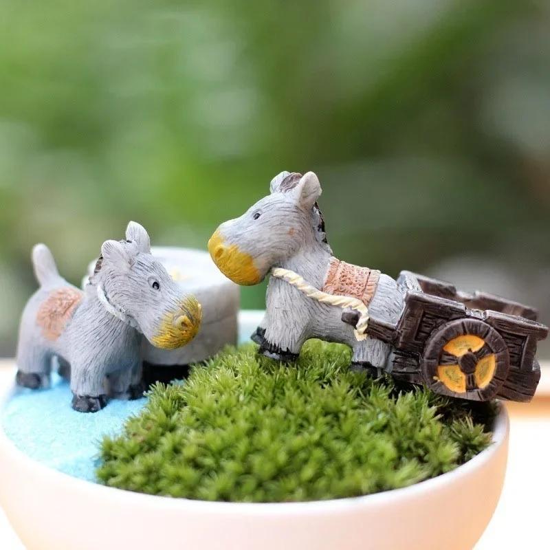 New Mini Craft Micro Landscaping Decor Donkey Pull Board Cars Stone Mill Miniature Fairy Garden Home Decoration DIY Accessories