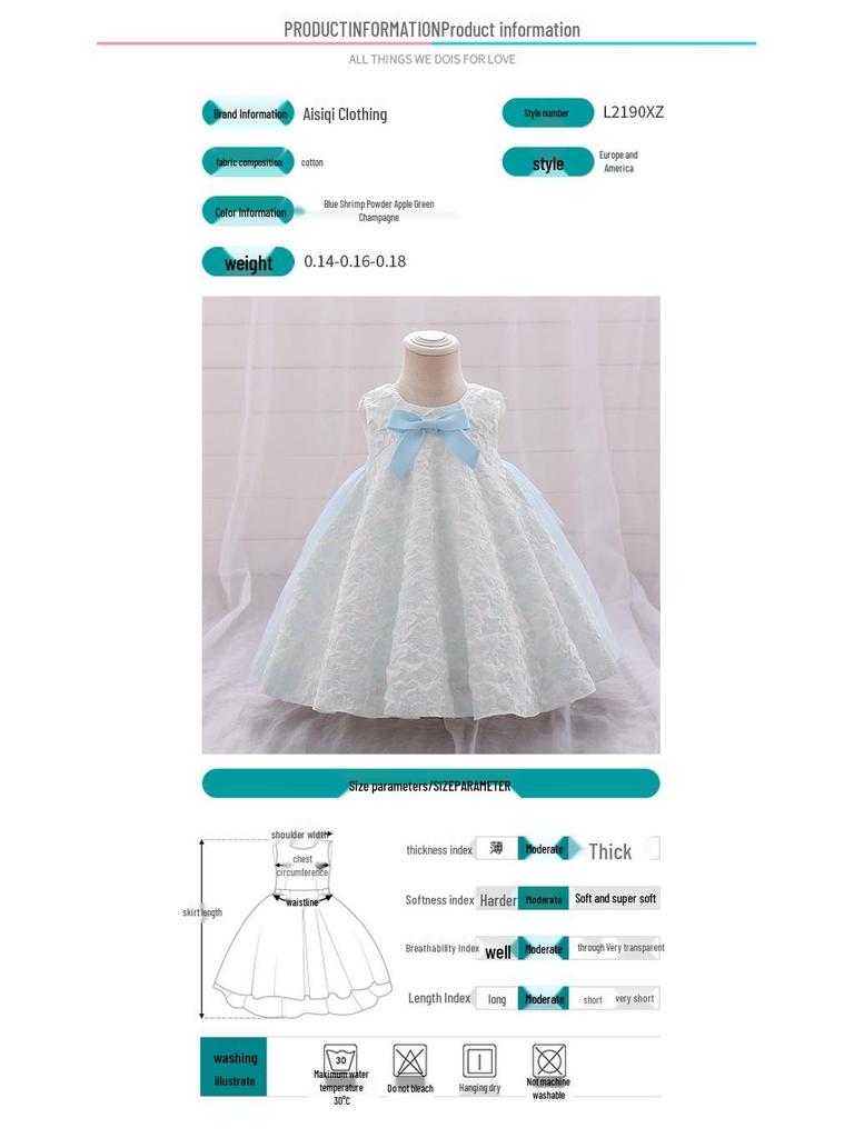 New Baby's First Birthday Dress: Infant Flower Bow Puffy Skirt Banquet Dress