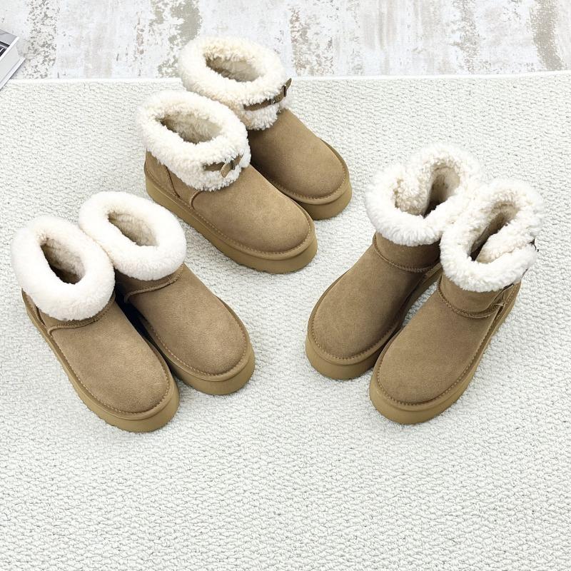 Winter neue Pelz-integrierte warme Schneestiefel, bequem und leicht mit einem Pedal, mittelhohe Stiefel mit dicker Sohle für Damen