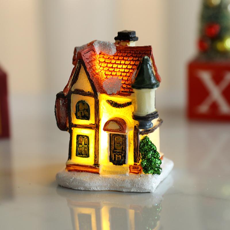 Jul Resin Lysende Lite Hus Borddekorasjon Julegave Dukkedekorasjon