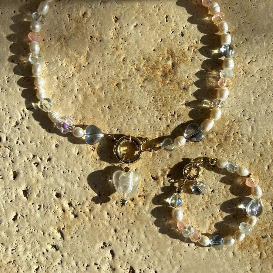 Glazed Love Bow Handmade Beaded Collarbone Chain Stainless Steel Color Retention