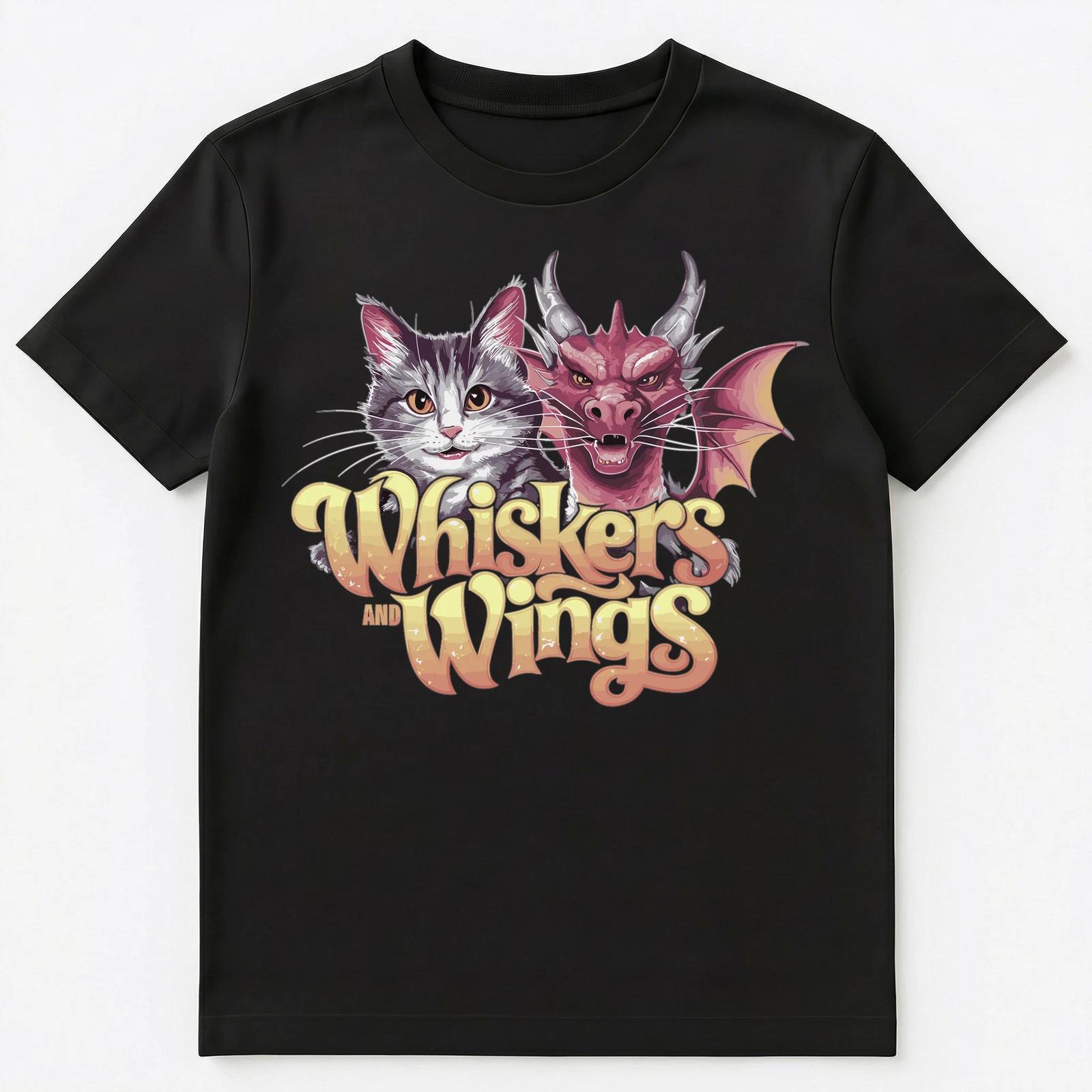 Cute Cat And Dragon Friends Whiskers And Wings Slogan Unisex T-Shirt M
