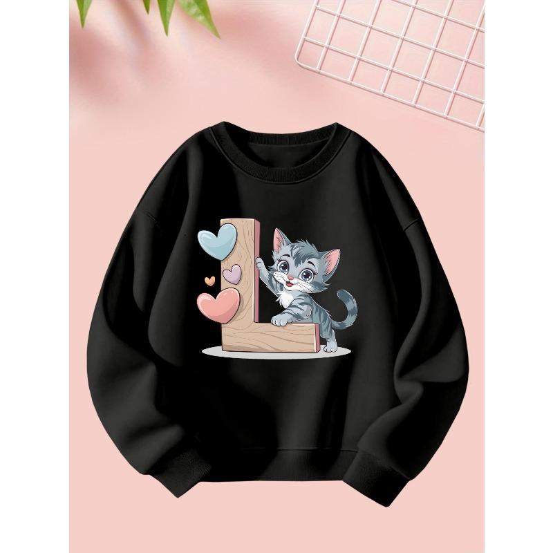 European sizes Wooden L Kitten Kids Round Neck Sweatshirt 110