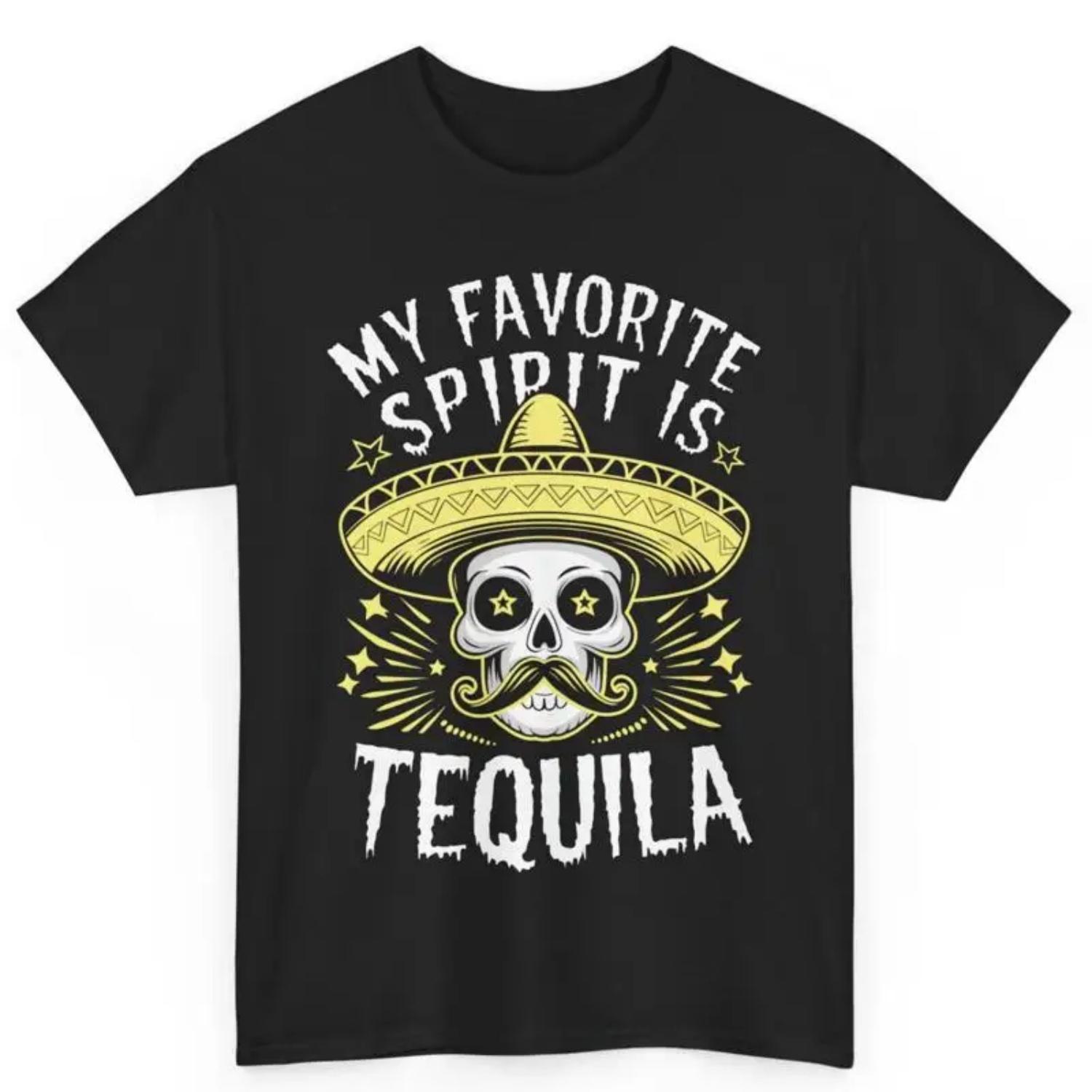 

Halloween My Favorite Spirit Is Tequila Skull Cinco De Mayo Cotton T Shirt S чёрный
