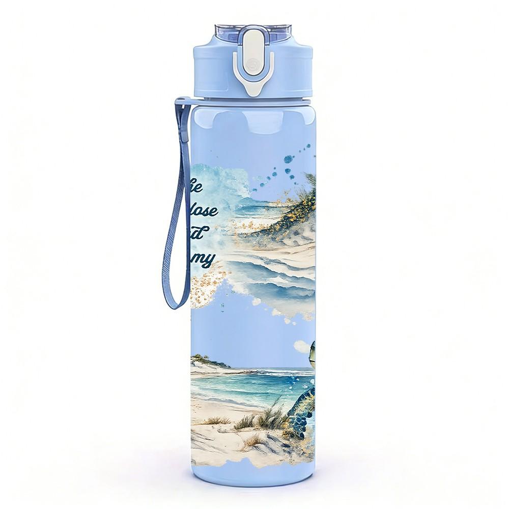 1PC Ocean Wave Sea Bird Beach Art Print 750ml Color Plastic Sports Water Bottle Leakproof Flip Straw Lid Suitable for Sports Office Home Use