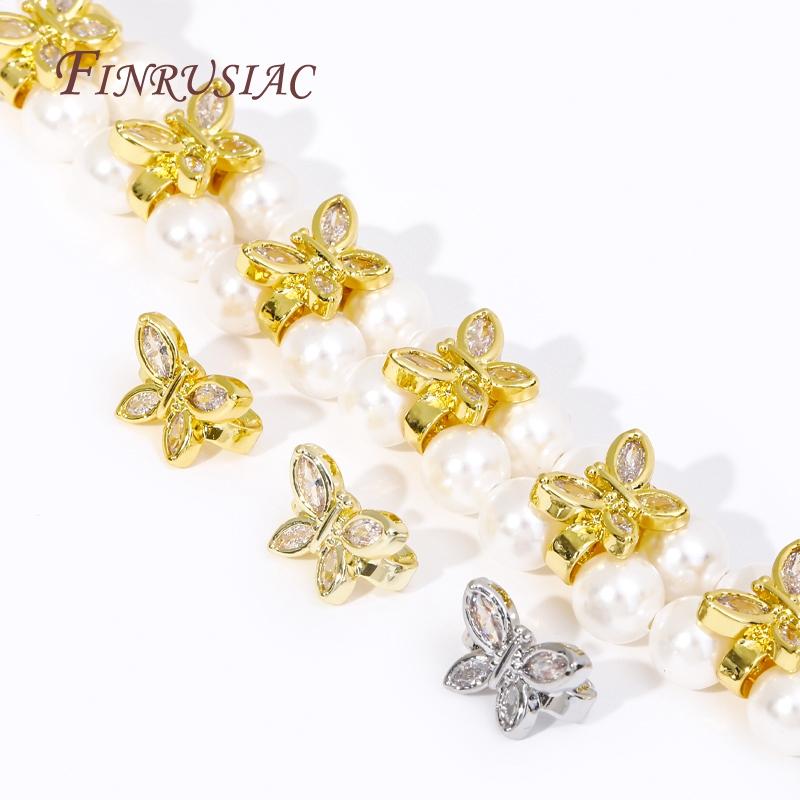 10MM Rhodium/Gold Plated Shiny Zircon Butterfly Spacer Bars 2 Holes Separators For Strand Beads Jewelry Making DIY Accessories