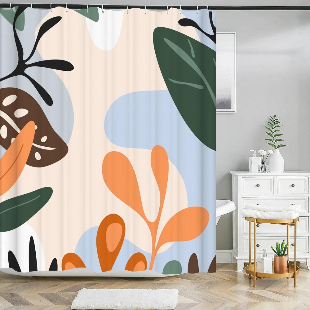 Nordic Style Abstract Art Line Shower Curtains Waterproof Polyester Bath Curtain Morandi Color Block for Bathroom Curtains Decor